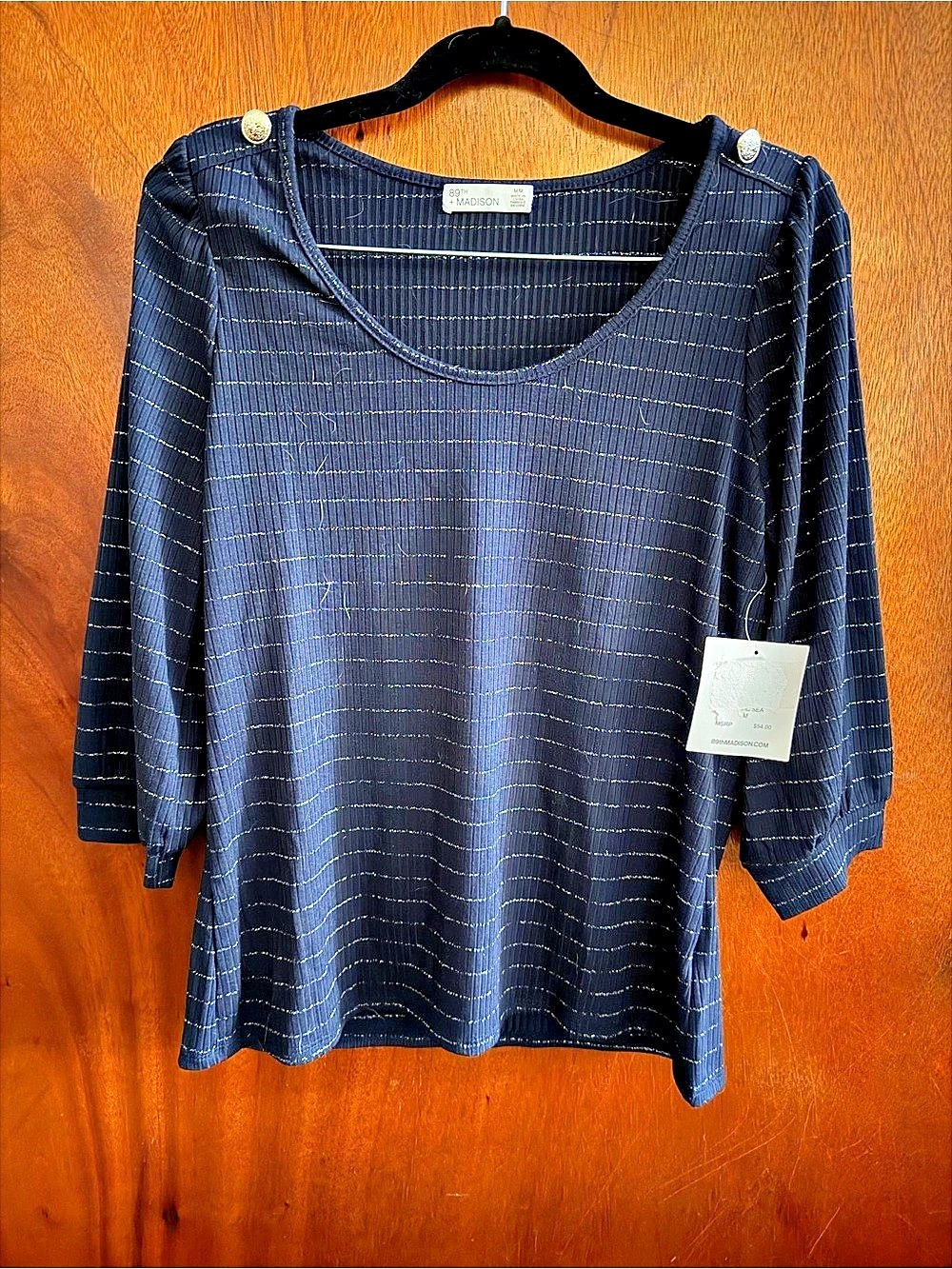 89th + Madison Striped Long Sleeve Top in Blue Size Medium NWT